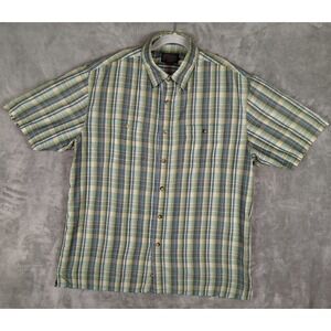 Pendleton Santiam Green Plaid Button Up Shirt Mens L Cotton Gorp Short Sleeve